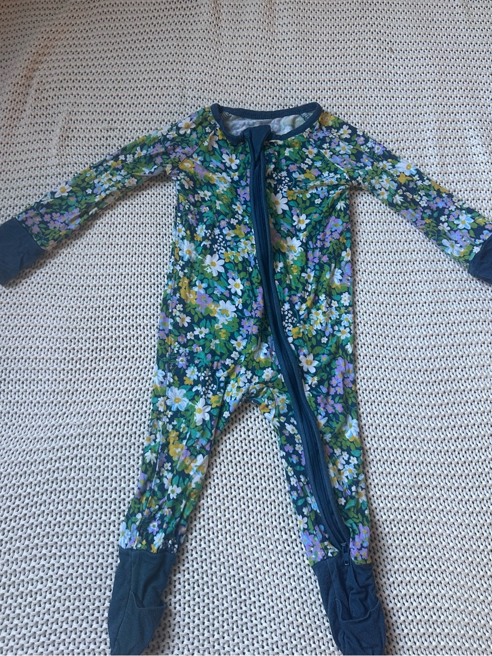 3-6 Months Bamboo Floral Green Zip-Front Pajamas